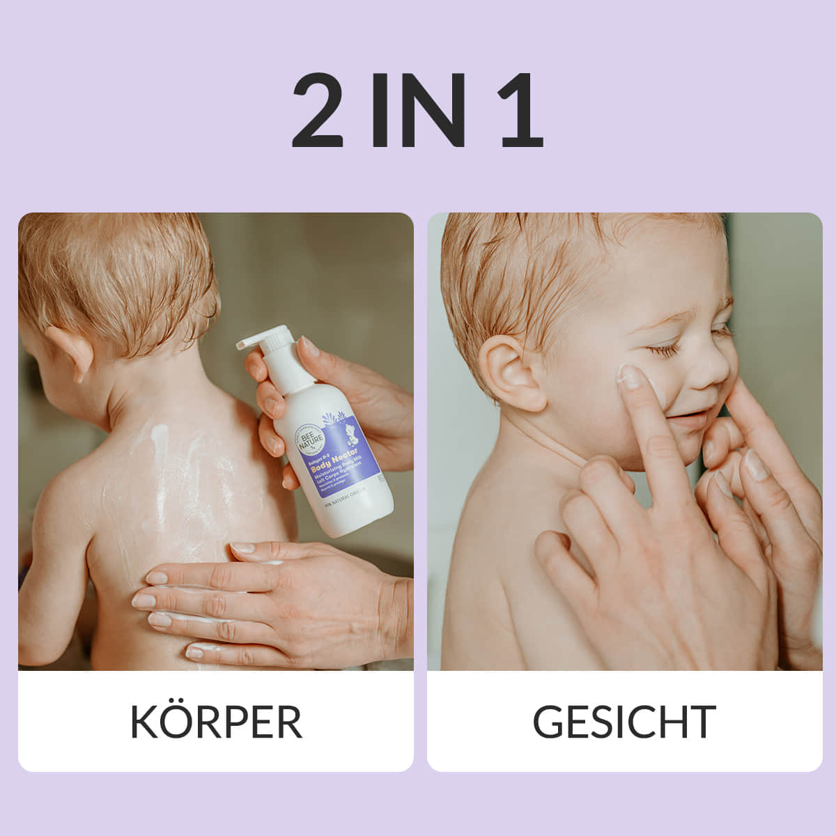 Die Babylotion wird nach dem Baden sanft auf den noch leicht feuchten Körper des Babys aufgetragen, um die Feuchtigkeit einzuschließen.