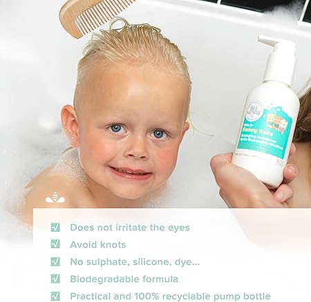 Anwendung der Bee Nature Kinderspülung – nach dem Waschen ins feuchte Haar einarbeiten und ausspülen