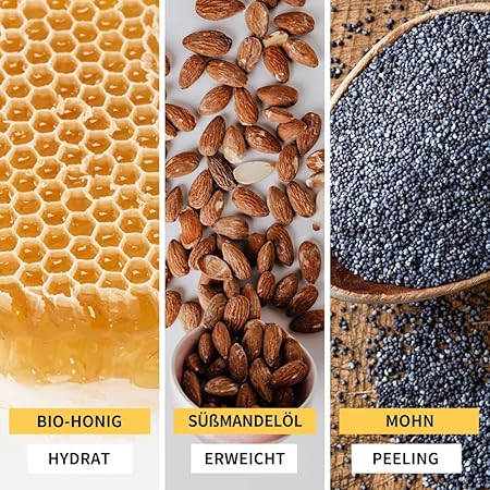 Natürliche Öle wie Mandelöl gleichen während des Waschens einen Teil der verlorenen Lipide aus und unterstützen so den natürlichen Schutzmantel der Haut.